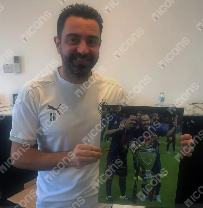 Xavi & Andres Iniesta Official FC Barcelona Signed And Framed Photo: Four-Time UCL Winners