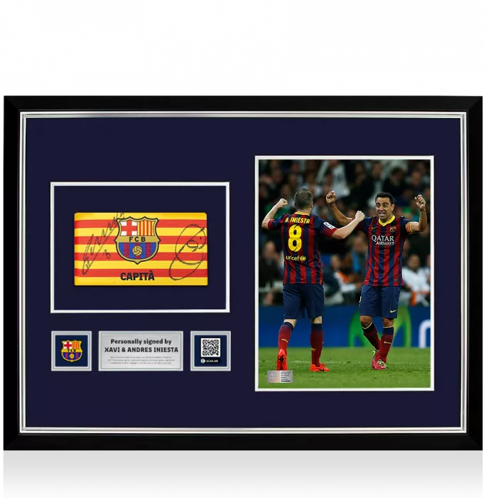 Xavi & Andres Iniesta Official FC Barcelona Signed and Framed Branded Captain's Armband