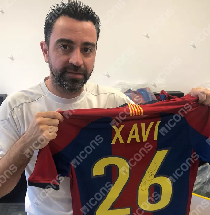 Xavi Back Signed FC Barcelona 1998 Home Shirt In Classic Frame