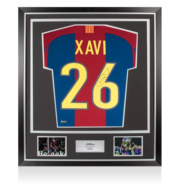 Xavi Back Signed FC Barcelona 1998 Home Shirt In Classic Frame