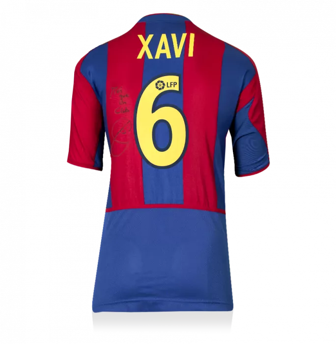 Xavi Back Signed FC Barcelona 2002-03 Home Shirt - "Mes Que Un Club" Inscription In Classic Frame
