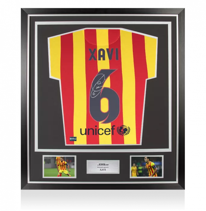 Xavi Back Signed FC Barcelona 2013-14 Away Shirt In Classic Frame