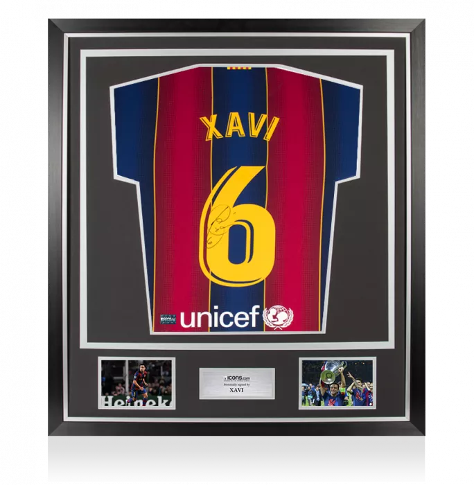 Xavi Back Signed FC Barcelona 2020–21 Home Shirt In Classic Frame