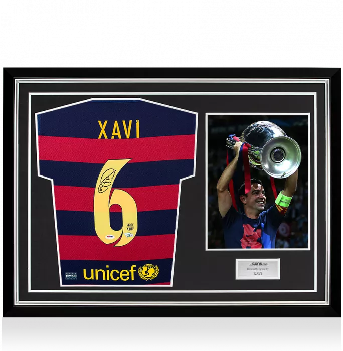 Xavi Back Signed FC Barcelona Home Shirt In Hero Frame: Option 1