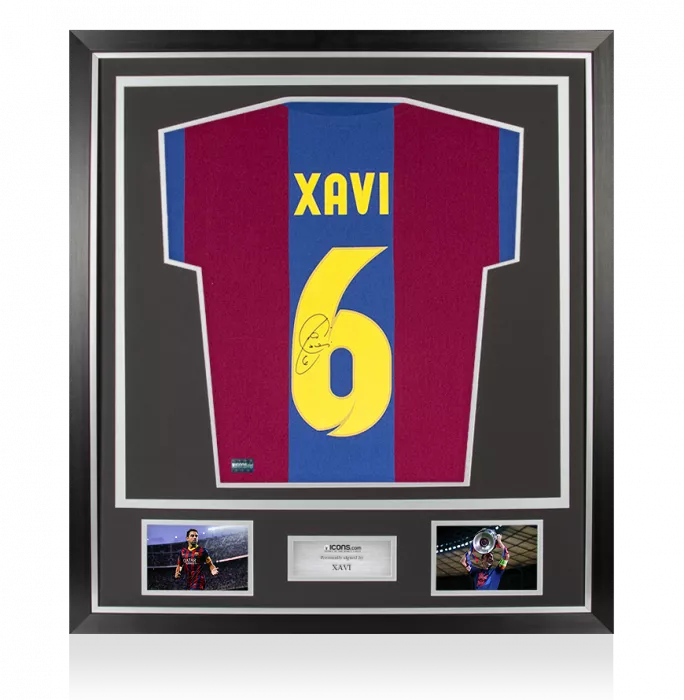 Xavi Back Signed Retro FC Barcelona Home Shirt In Classic Frame