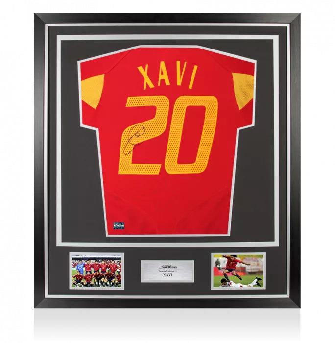 Xavi Back Signed Spain 2004-06 Home Shirt In Classic Frame