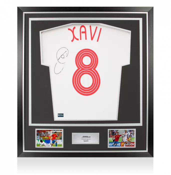 Xavi Back Signed Spain 2006 Away Shirt In Classic Frame