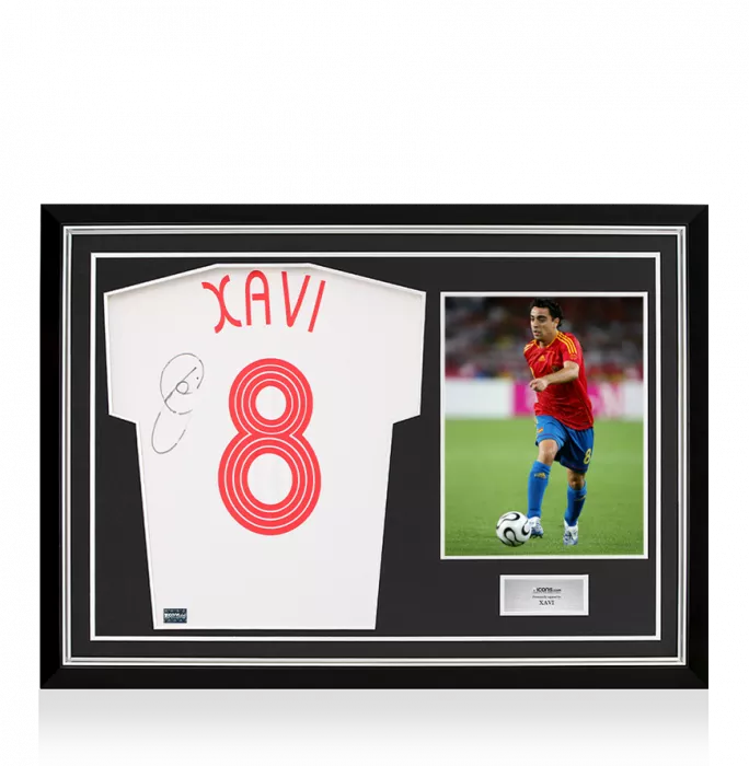 Xavi Back Signed Spain 2006 Away Shirt In Hero Frame: Option 1