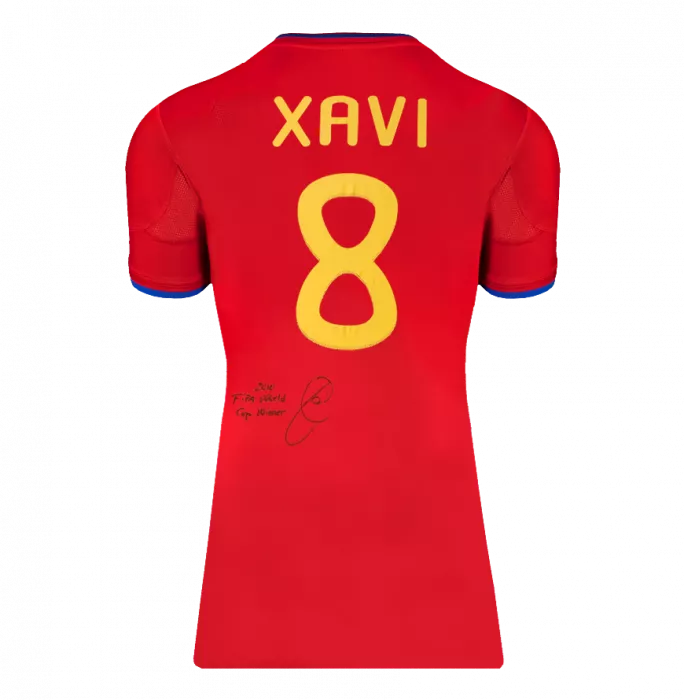 Xavi Back Signed Spain 2010 Home Shirt - "2010 FIFA World Cup Winner" Inscription In Hero Frame: Option 1