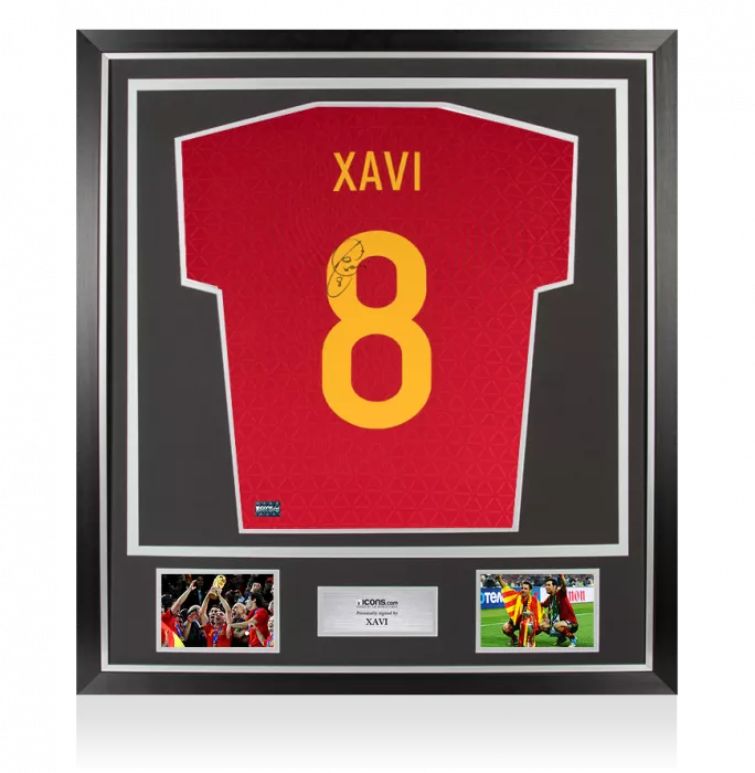 Xavi Back Signed Spain 2016-17 Home Shirt In Classic Frame