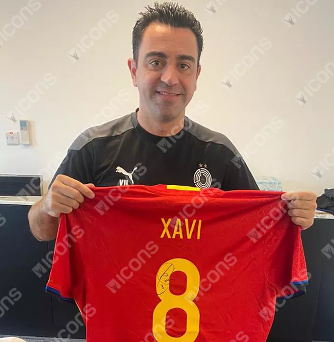Xavi Back Signed Spain 2016-17 Home Shirt In Hero Frame: Option 1