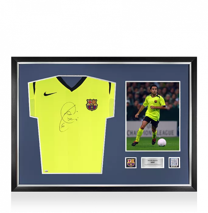 Xavi Front Official FC Barcelona Signed and Framed 2005-06 Away Shirt