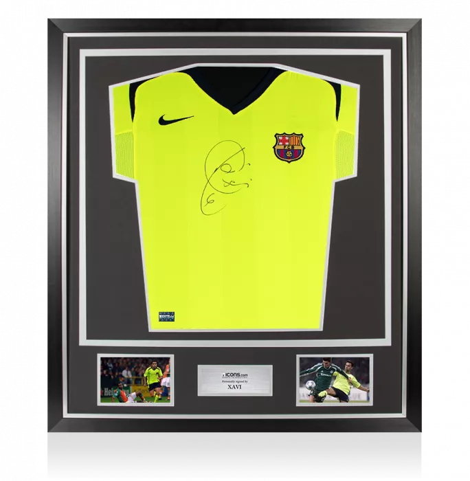 Xavi Front Signed FC Barcelona 2005-06 Away Shirt In Classic Frame