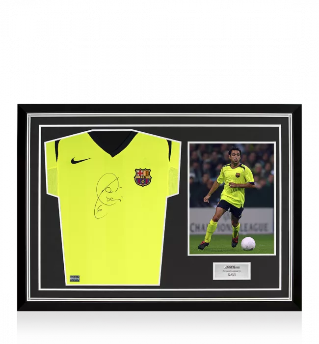 Xavi Front Signed FC Barcelona 2005-06 Away Shirt In Hero Frame: Option 1
