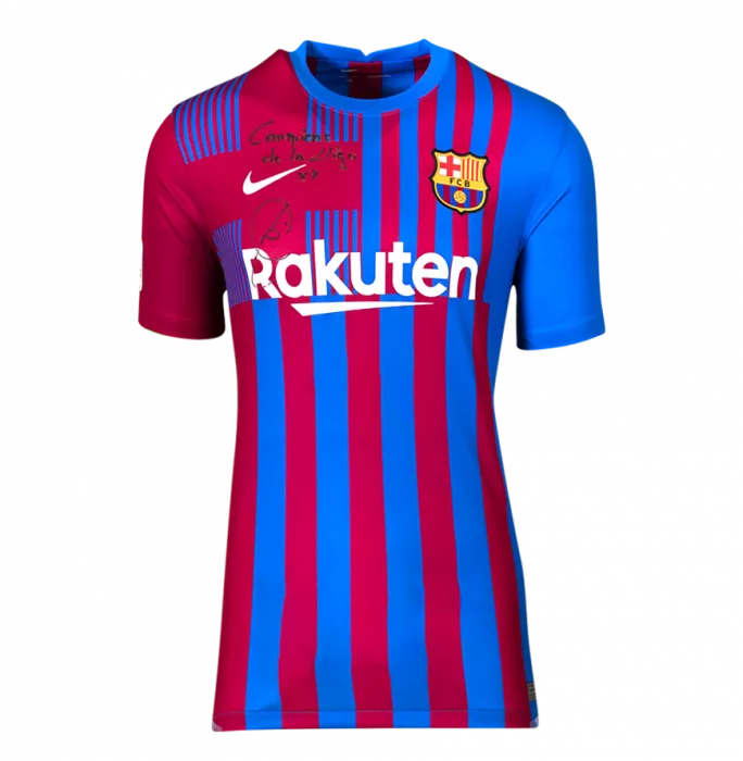 Xavi Front Signed FC Barcelona 2021-22 Home Shirt - "Campions De La Liga X8" Inscription In Hero Frame: Option 1
