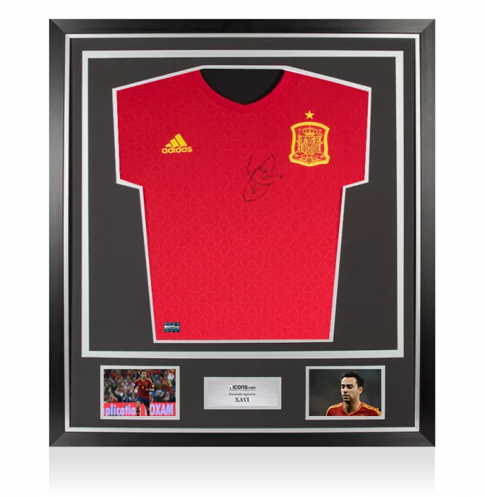 Xavi Front Signed Spain 2016-17 Home Shirt In Classic Frame