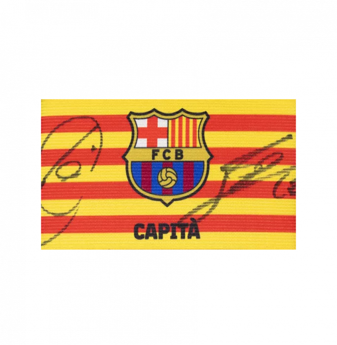 Xavi & Lionel Messi Official FC Barcelona Signed And Framed Branded Captain's Armband