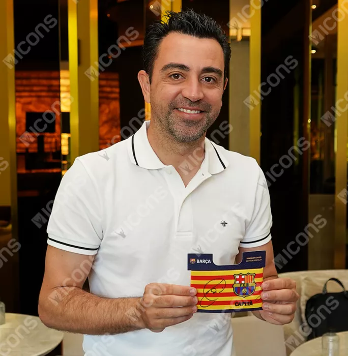 Xavi & Lionel Messi Official FC Barcelona Signed And Framed Branded Captain's Armband