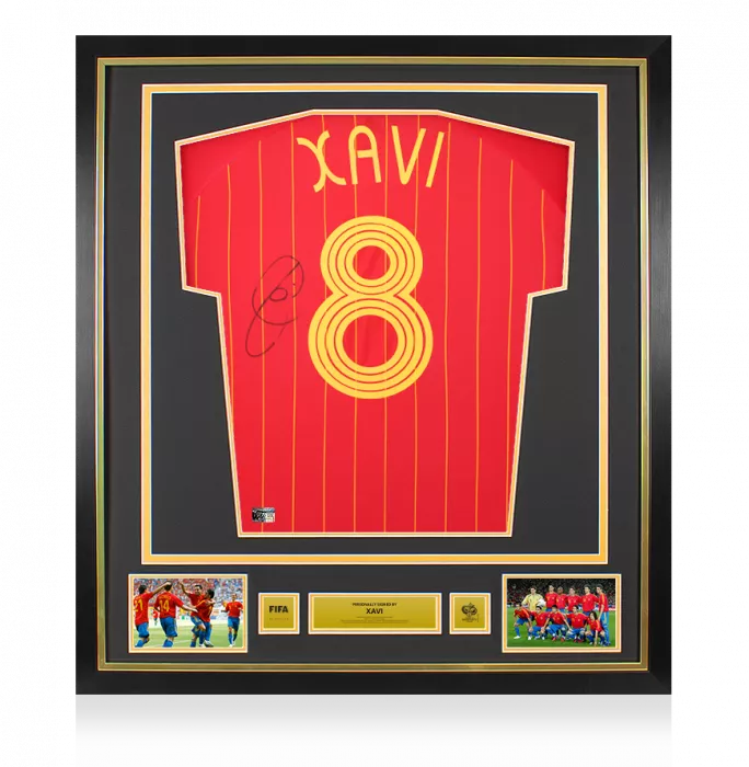 Xavi Official 2006 FIFA World Cup™ Back Signed and Framed Spain 2006 Home Shirt