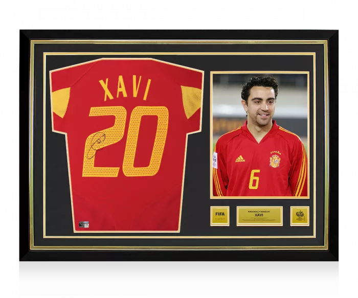 Xavi Official 2006 FIFA World Cup™ Back Signed and Hero Framed Spain 2004-06 Home Shirt