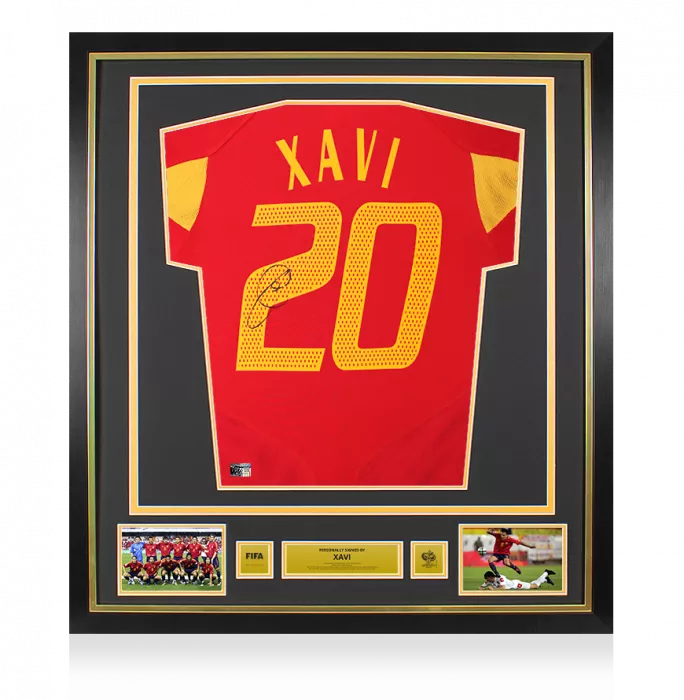 Xavi Official 2006 FIFA World Cup™ Back Signed and Framed Spain 2004-06 Home Shirt