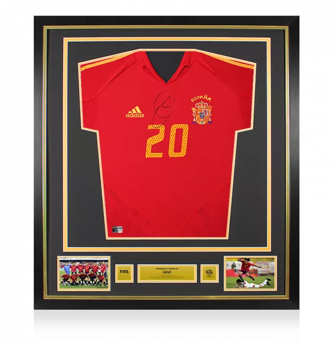 Xavi Official 2006 FIFA World Cup™ Front Signed and Framed Spain 2004-06 Home Shirt