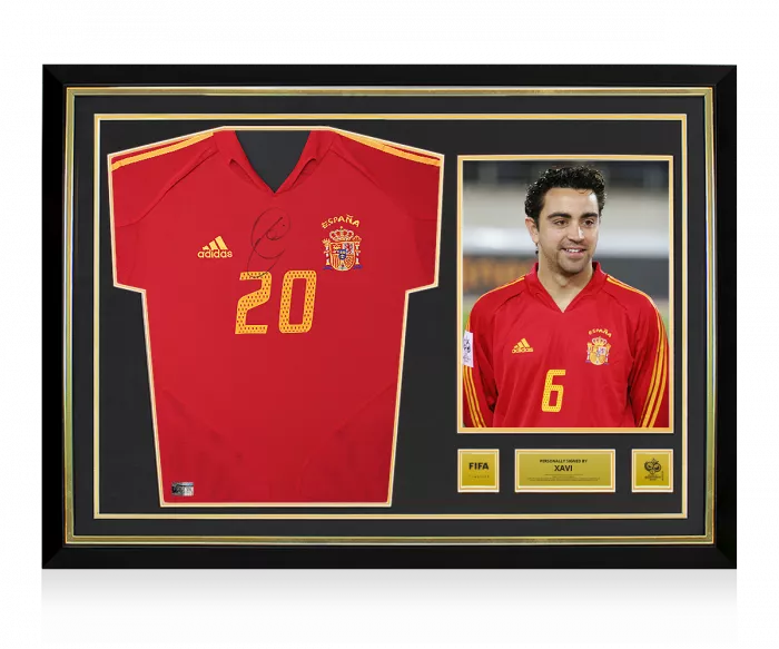 Xavi Official 2006 FIFA World Cup™ Front Signed and Hero Framed Spain 2004-06 Home Shirt