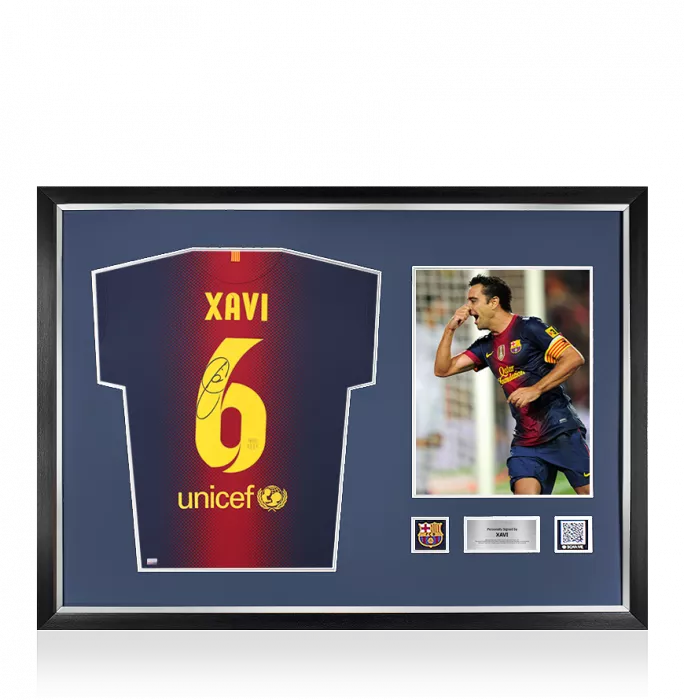 Xavi Official FC Barcelona Back Signed and Framed 2012-13 Home Shirt