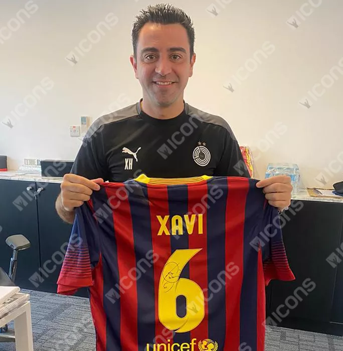 Xavi Official FC Barcelona Back Signed And Framed 2013-14 Home Shirt