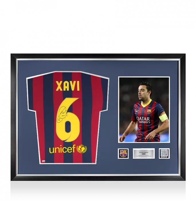 Xavi Official FC Barcelona Back Signed and Framed 2013-14 Home Shirt