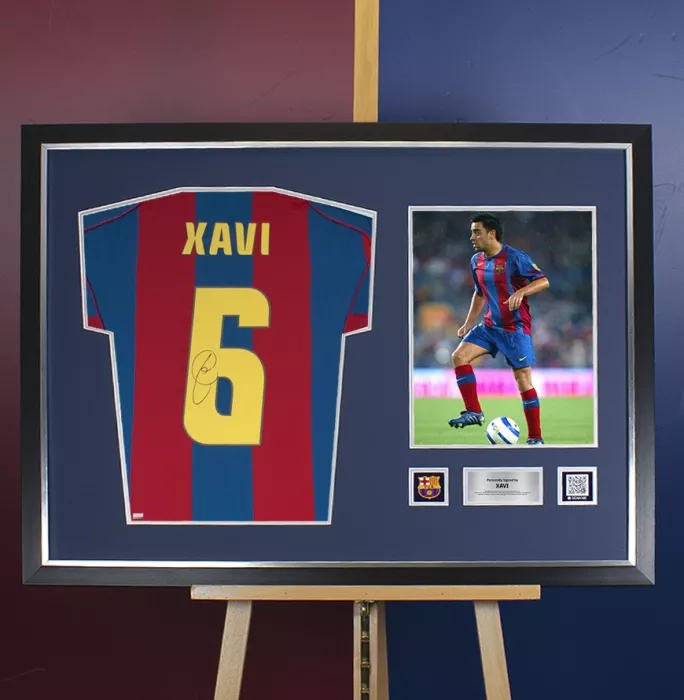Xavi Official FC Barcelona Back Signed And Framed 2004-05 Home Shirt Fan Style With Fan Style Number