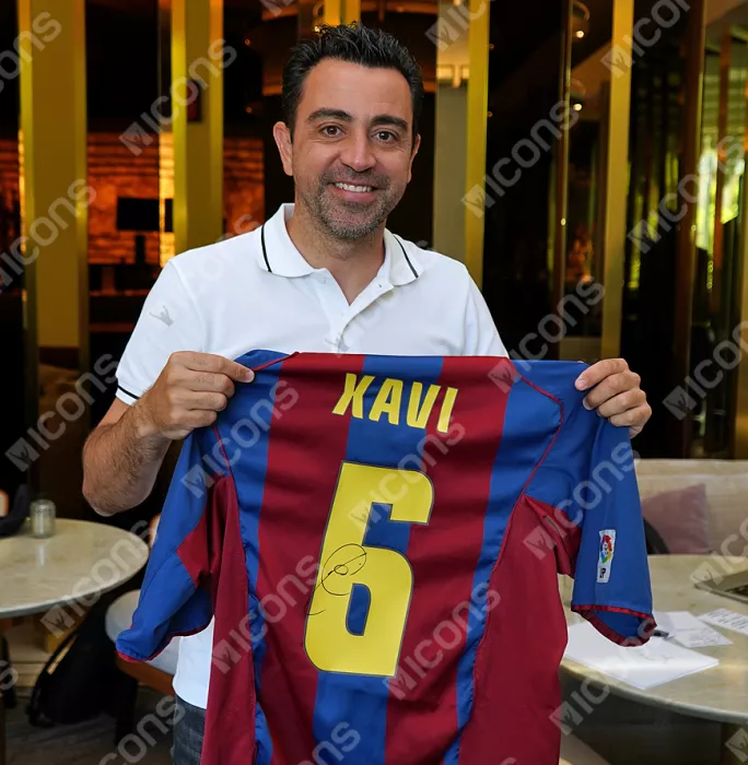 Xavi Official FC Barcelona Back Signed And Framed 2004-05 Home Shirt Fan Style With Fan Style Number