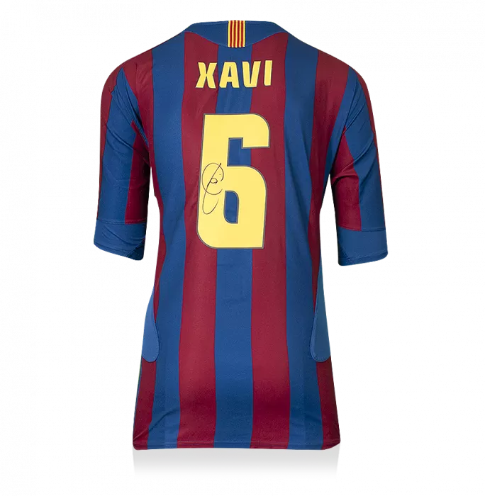 Xavi Official FC Barcelona Back Signed And Framed 2005-06 Home Shirt Fan Style With Fan Style Number