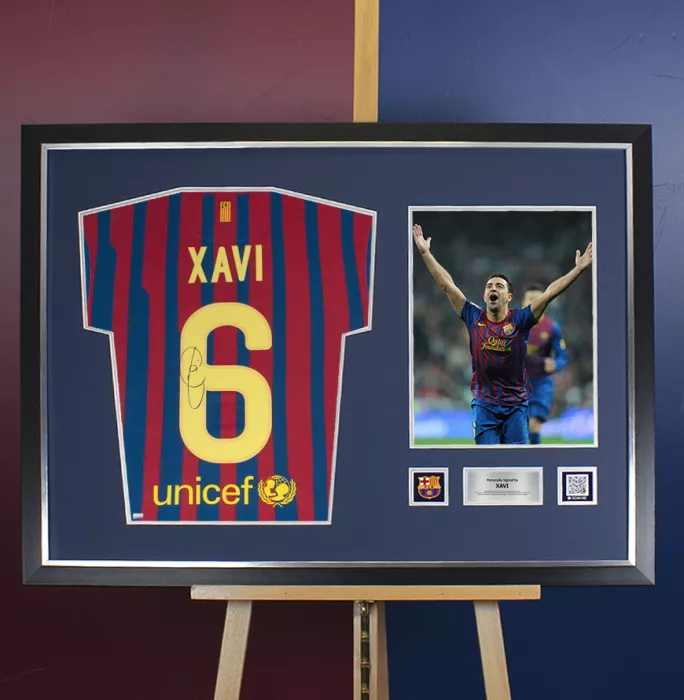 Xavi Official FC Barcelona Back Signed And Framed 2011-12 Home Shirt With Fan Style Number