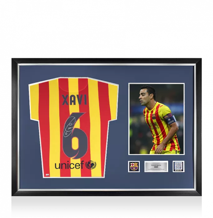 Xavi Official FC Barcelona Back Signed And Framed 2013-14 Away Shirt