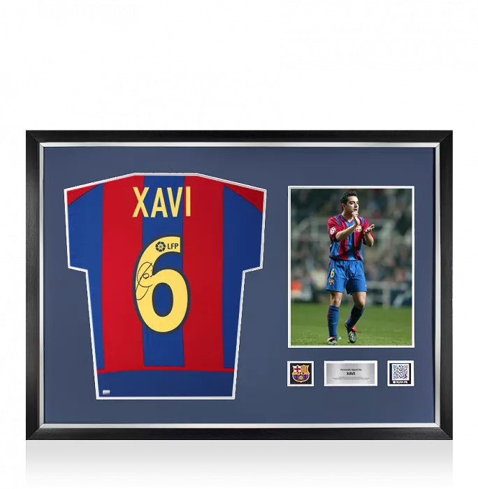 Xavi Official FC Barcelona Back Signed and Framed 2002-03 Home Shirt