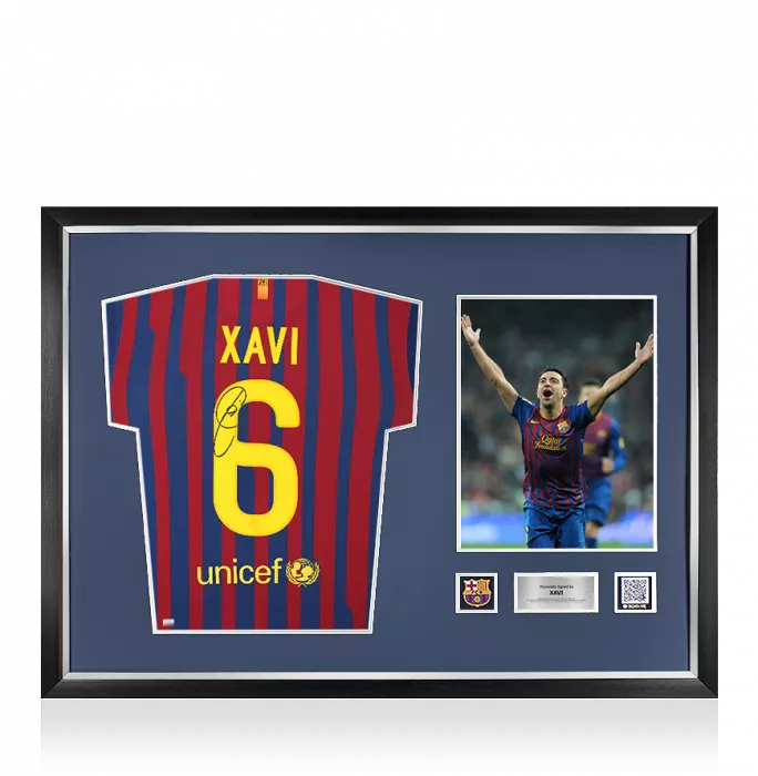 Xavi Official FC Barcelona Back Signed and Framed 2011-12 Home Shirt