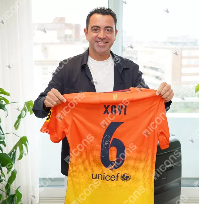 Xavi Official FC Barcelona Back Signed And Framed 2012-13 Away Shirt