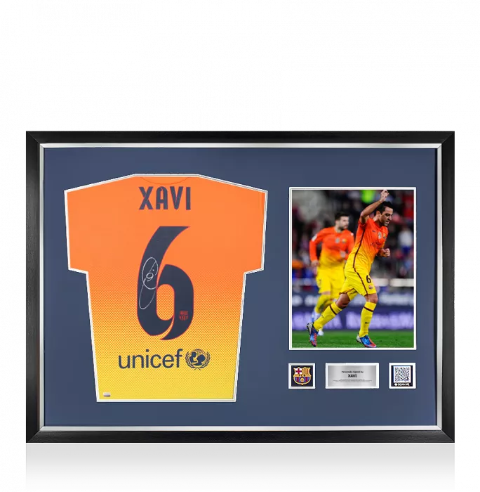 Xavi Official FC Barcelona Back Signed And Framed 2012-13 Away Shirt