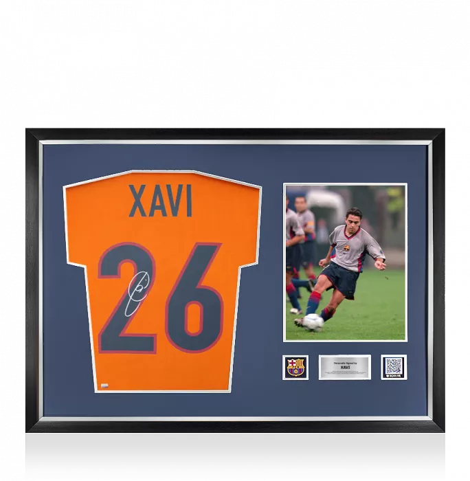 Xavi Official FC Barcelona Back Signed and Framed 1998-00 Third Shirt