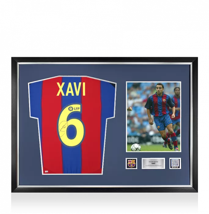 Xavi Official FC Barcelona Back Signed and Framed 2003-04 Home Shirt