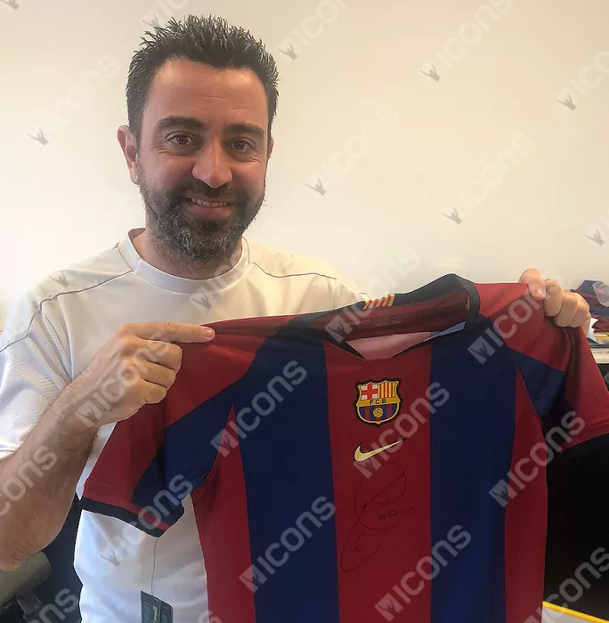 Xavi Official FC Barcelona Front Signed And Framed 1998 Home Shirt
