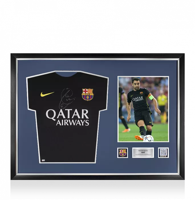 Xavi Official FC Barcelona Front Signed and Framed 2013-14 Third Shirt