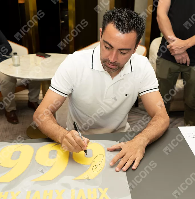 Xavi Official FC Barcelona Signed And Framed 2021-22 Home Shirt With Fan Style Number