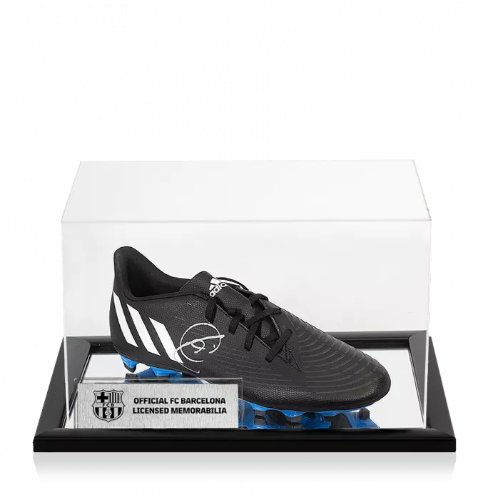 Xavi Official FC Barcelona Signed Black & White Adidas Predator Boot In Acrylic Case