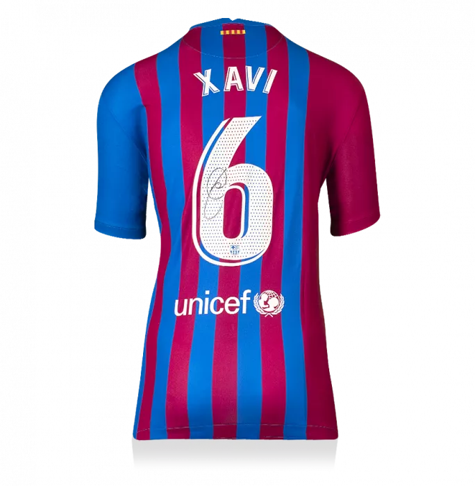 Xavi Official UEFA Champions League Back Signed And Hero Framed FC Barcelona 2021-22 Home Shirt