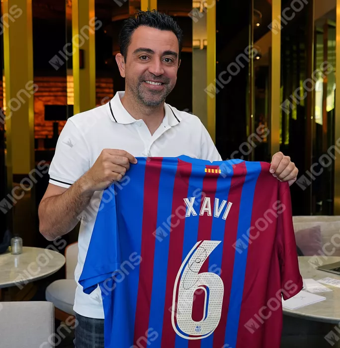 Xavi Official UEFA Champions League Back Signed And Hero Framed FC Barcelona 2021-22 Home Shirt