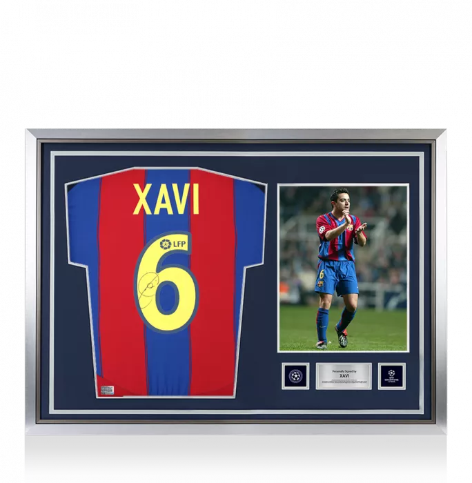Xavi Official UEFA Champions League Back Signed and Hero Framed FC Barcelona 2003-04 Home Shirt