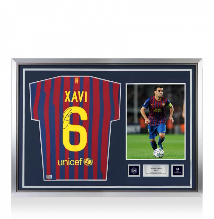 Xavi Official UEFA Champions League Back Signed and Hero Framed FC Barcelona 2011-12 Home Shirt