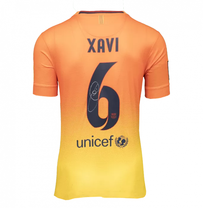 Xavi Official UEFA Champions League Back Signed And Framed FC Barcelona 2012-13 Away Shirt